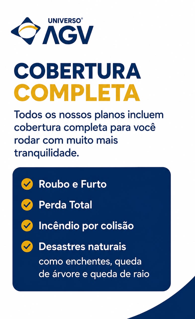 Material da Universo AGV com roubo e furto, perda total, incêndio por colisão e desastres naturais